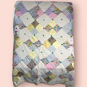 HECHO A MANO Multicolor Vintage Telas Patchwork Patrón Floral Edredón Topper 80X80 - Imagen 1 de 6