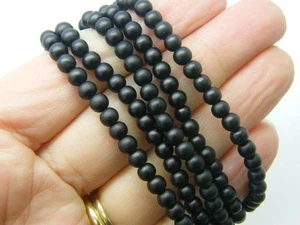 180 Black beads 4mm frosted glass OB148 - Picture 1 of 2