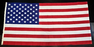 Vintage ~ Bandiera americana 9 piedi x 4,5 piedi ~ stelle cucite cotone buona volontà made in USA ~ NUOVO - Foto 1 di 8