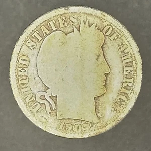 1907 S Barber Dime Heavily Circulated Well-Worn Detail - Picture 1 of 4