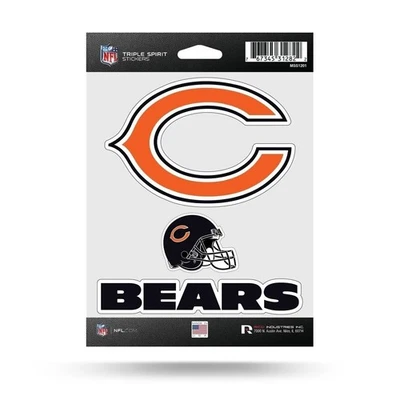 Chicago Bears 3 Piece Die Cut Decal Triple Sticker Sheet, 5x7 Inch - Image 1 of 4