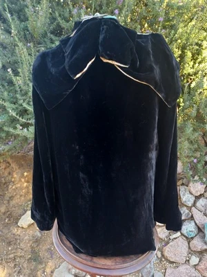 Vintage 1920s/1930s Black Silk Velvet Evening Coat with Bow Detail - Image 1 of 4