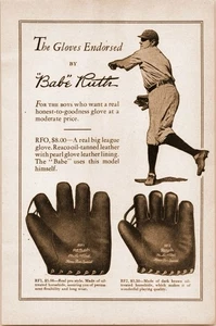 Guante Guante Babe Ruth 1927 New York Yankees Original - Anuncio Impreso De Colección de Béisbol - Imagen 1 de 2