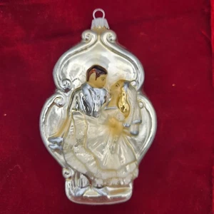 Bride And Groom Ornament Blown Glass Wedding First Christmas Oval - Picture 1 of 8