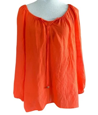 Blusa Sunny Leigh laranja brilhante outono LS camponesa boho hippie festival tamanho PXL - Imagem 1 de 4