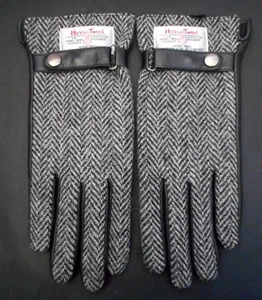 Harris Tweed Wool & Leather Gloves Black & Gray Womens Medium Excellent Cond - Picture 1 of 7