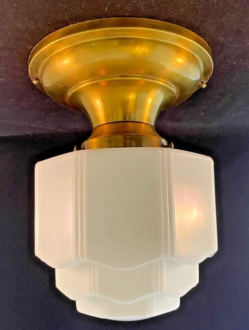Antique Flush Mount Fixture with Skyscraper Glass Shade #1 Cover