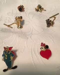 Lot Of 6 Vintage Tie Tacks/lapel Pins, Telephone, Car, Deer Head, Minnie Mouse