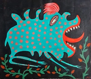 Maria Prymachenko Signed Ukrainian Folk Art Painting on Canvas - Rare Artwork - Picture 1 of 5