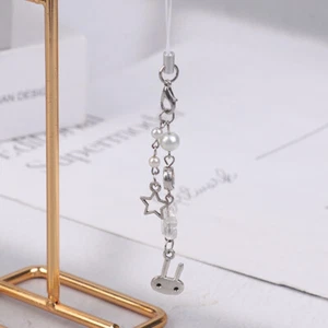 Y2K Cute Metal Rabbit Phone Lanyard Bunny Beaded Phone Chain - Zdjęcie 1 z 12