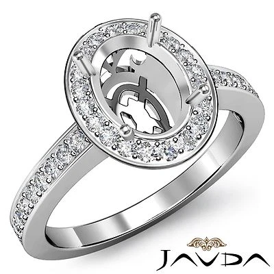 Halo Pave Filigree Oval Semi Mount Diamond Engagement Ring 14k White Gold 0.36Ct - Image 1 of 4