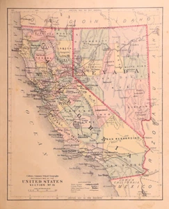 Dated 1873 Colton Map - CALIFORNIA & NEVADA ~ (10x12)-#9 - Picture 1 of 1