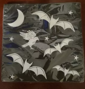Neu 16 Papier Dinner Servietten 2-lagig Handwerk Decoupage Party Fledermäuse Raben Sterne schwarz - Bild 1 von 3