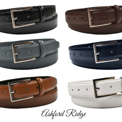 MENS LEATHER SUIT BELT 32 - 60" BLACK BROWN TAN WHITE NAVY GREY BOX