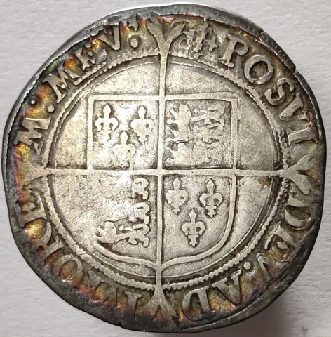 1560-61 AD England Elizabeth I Silver Shilling Rainbow Toning Hammered Coin Cover