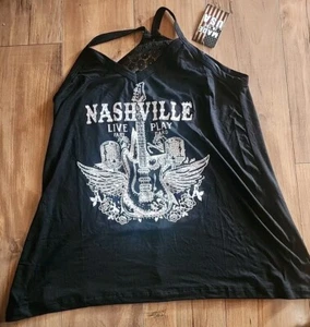 Liberty Wear Ladies Nashville Live Black Western Tank Top 7502N..Small - Picture 1 of 2