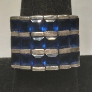 HUGE VINTAGE STERLING SILVER RING WITH 18 SAPPHIRES & 18 MARCASITE STONES SZ 8 - Picture 1 of 7