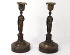 Paire bougeoirs flambeaux bronze vestales cariatides candlesticks XIXème