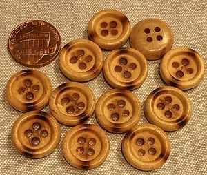 Lot of 12 Pyrographed Burnt Wood Wooden Sew-through Buttons 5/8" 16mm # 8124 - Picture 1 of 1