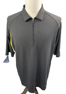Nike Golf Fit Dry grau & neongelb Reißverschluss VINTAGE Performance Poloshirt Medium - Bild 1 von 5