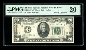DBR 1928 $20 FRN St. Louis STAR Numeral Fr. 2050-H* PMG VF-20 Serial H00017659* - Picture 1 of 2