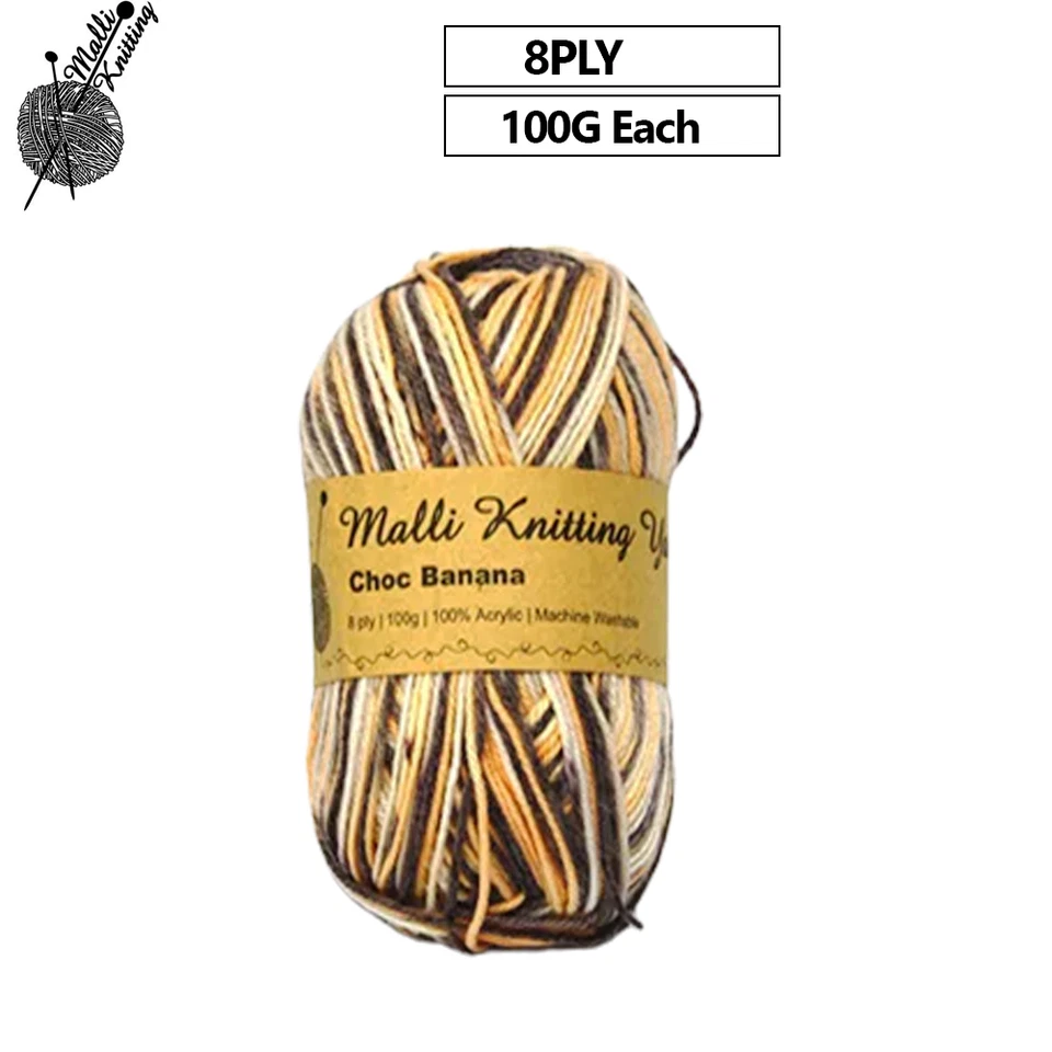 10 x Knitting Yarn 8 ply 100g Acrylic Crochet Craft Wool Choc Multi Colour Yarn