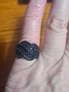 JTV echter sehr funkelnder schwarzer Spinell Cluster 925 Sterlingsilber Ringgröße 4  - Bild 1 von 17