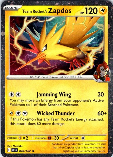 POKEMON TEAM ROCKET'S ZAPDOS 070/182 RARE COSMOS HOLO SWIRL ON