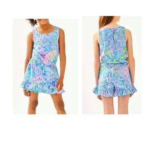Lilly Pulitzer Girl's Venecia Romper, All Together Now Blue Print, Size L 8/10 - Picture 1 of 12