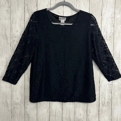 Rebecca Malone Black Lace Lined Whimsygoth 3/4 Sleeve Witchy Blouse Shirt  - Image 1 of 4