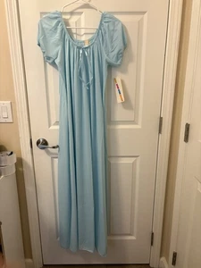 Weites weites weites Sweep blaues kurzes Puffärmel Nachthemd Schlüsselloch Schleife & Gürtel Gr. M - Bild 1 von 22