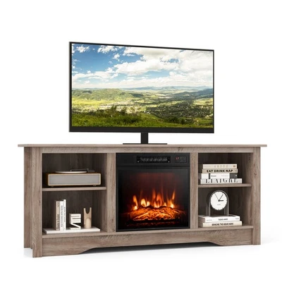 58" TV Stand with 18" Electric Fireplace Heater 3-Adjustable Shelves for 65" TV - Image 1 of 4