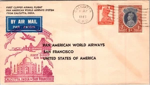 INDIA 1947 CACHET FIRST CLIPPER AIRMAIL FLIGHT COVER TO USA POSTMARK CALCUTTA - Picture 1 of 2