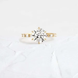 Delicate Round Brilliant Cut Engagement Ring Moissanite Wedding Promise Ring Her - Picture 1 of 9