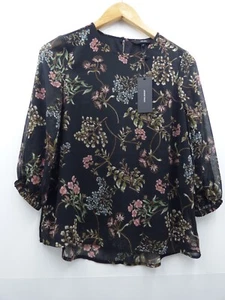 Ladies Vera Modo black pretty patterned 3/4 sleeve pretty top size XS - Picture 1 of 4