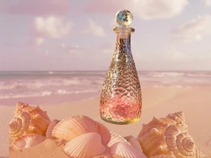 Small Pink Hobnail Perfume Bottle with Crystal Stopper Apothecary Oil Jar 6.5” - Picture 1 of 13