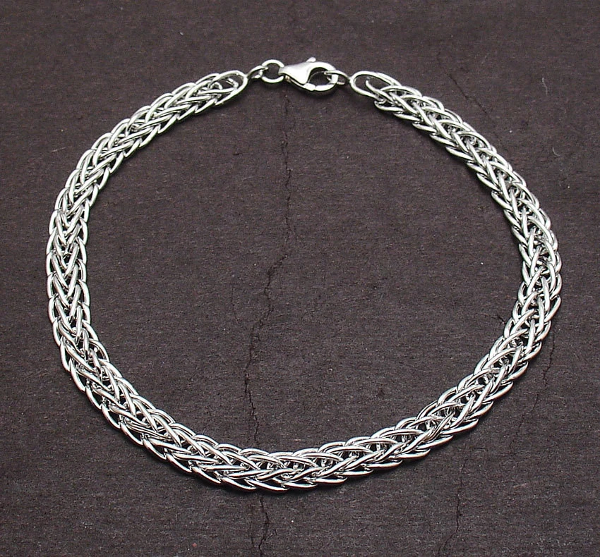 All Shiny Domed Wheat Spiga Bracelet with Lobster Clasp Real 14K White Gold QVC - Image 1 of 4