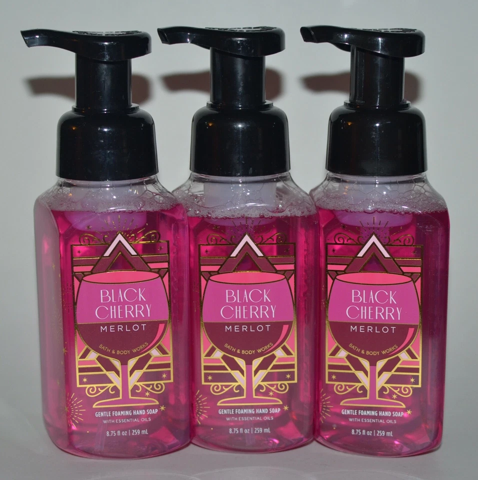 J Bath & Body Works 3pc Set Black Cherry Merlot Gentle Foaming Hand Soap