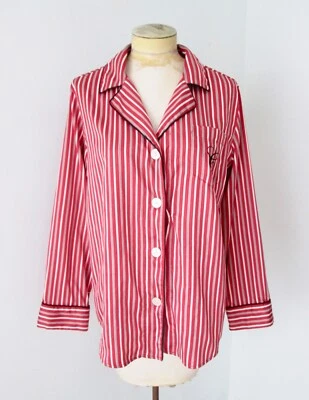 Ralph Lauren Chaps red black stripe silky satin menswear boyfriend pajama top L - Image 1 of 4
