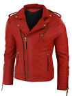 Red Biker Leather Jacket For Men Genuine Lambskin Real Leather 100% Handmade