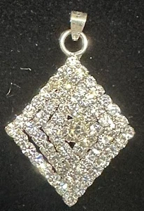 Rhinestone Crystal Pendant 1.25” Diamond Shaped 18K Gold Plated - No Chain NEW - Picture 1 of 7