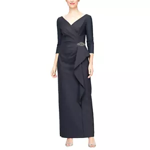 Alex Evenings Slimming Long ¾ Sleeve Side-Ruched Dress Sz 14 $279 blk *1495 - Picture 1 of 5