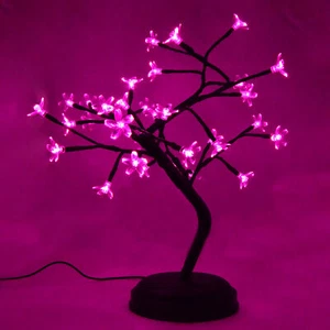 Pink Crystal Flower Bonsai Table Lamp with 9 Foot USB Cord - Battery or USB - Picture 1 of 7