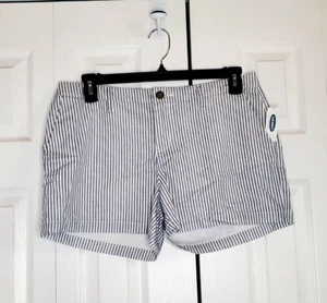 Pantalones cortos chinos antiguos marinos informales a rayas azules bolsillos de sarga de algodón talla 10 nuevos con etiquetas - Imagen 1 de 8