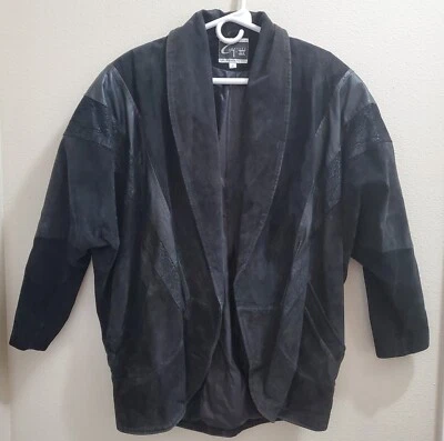 Suede Leather Jacket Mens Small Vintage 80s Black Global Identity G-III Korea - Image 1 of 4