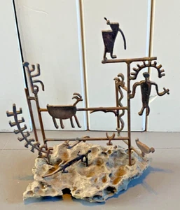 KOKOPELLI Metal Art Iron Stone Vtg Handmade Sculpture Southwest Native American - Picture 1 of 9
