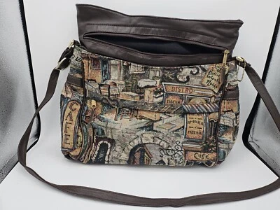 Genuine SAS French Cafe Tapestry Embroidery Black Leather Shoulder Bag Hand-sewn - Image 1 of 4