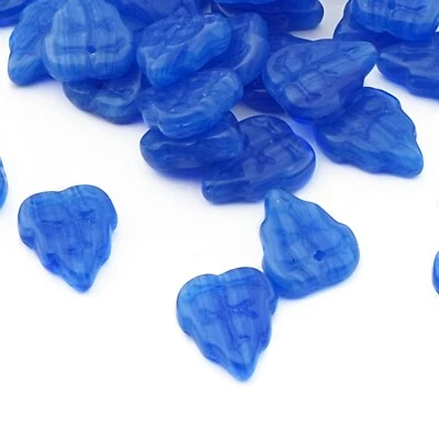 Lot (50) Czech vintage blue leaf pendant glass beads 11mm  - Image 1 of 2