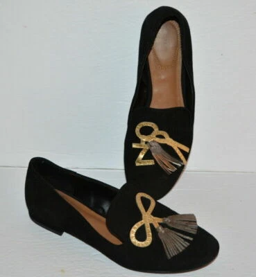 ZARA BLACK VELVET SLIP ON TASSEL & BOW LOAFERS BALLETS WOMEN SZ 36  *GUC* - Image 1 of 4
