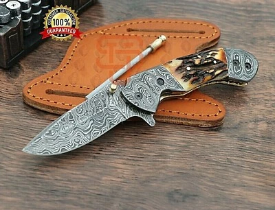 ✅ 正品大马士革钢折叠刀 Stag Horn 口袋刀 马赛克别针 美国 — 第 1/4 张图片